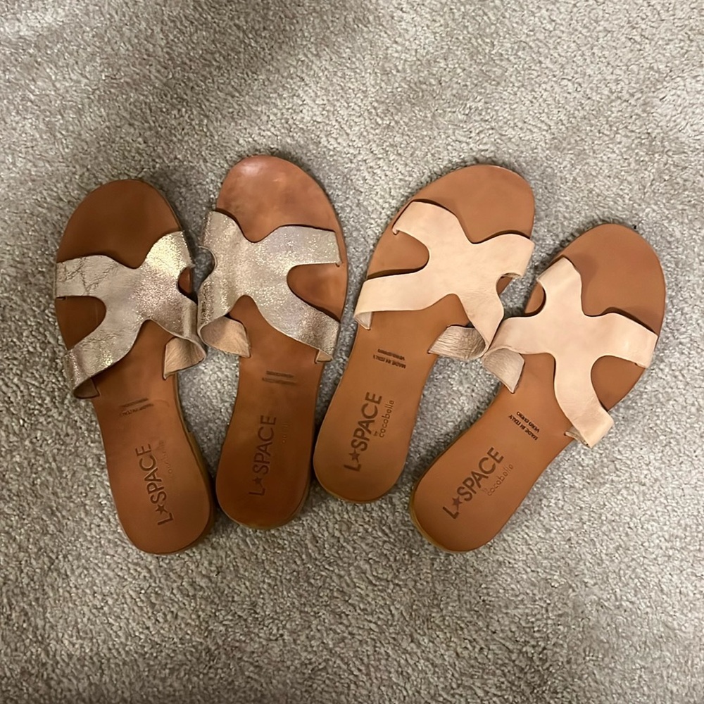 L Space Cocobelle IOS Slide Sandal - Antique Gold and Naturall